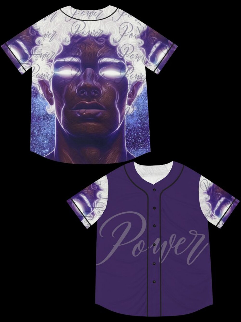POWER Anime Portrait Baseball Jersey | Afro-Futuristic Graphic Button-Up